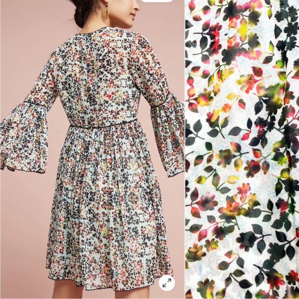 Anthropologie Bhanuni Green Bell Sleeve Sundress With Slip - Picture 3 of 8